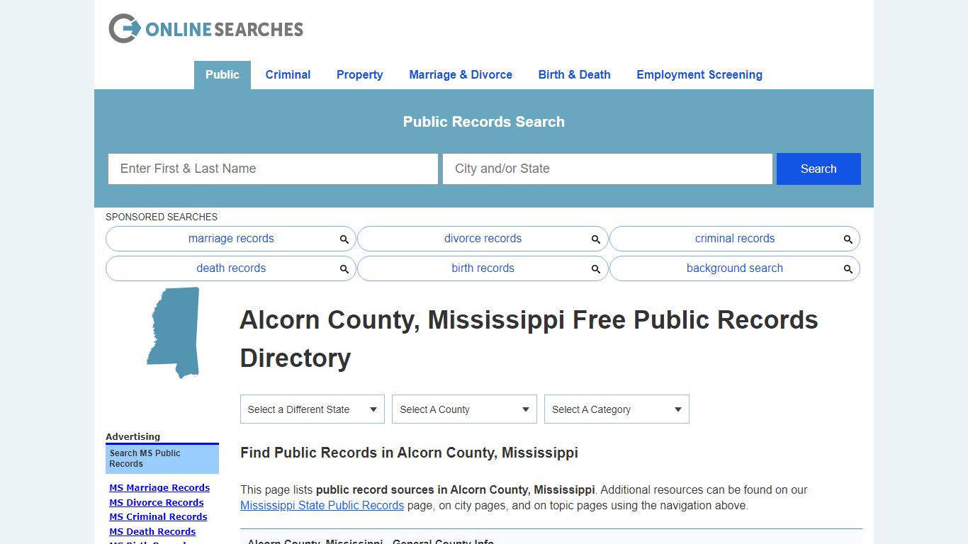 Alcorn County, Mississippi Public Records Directory