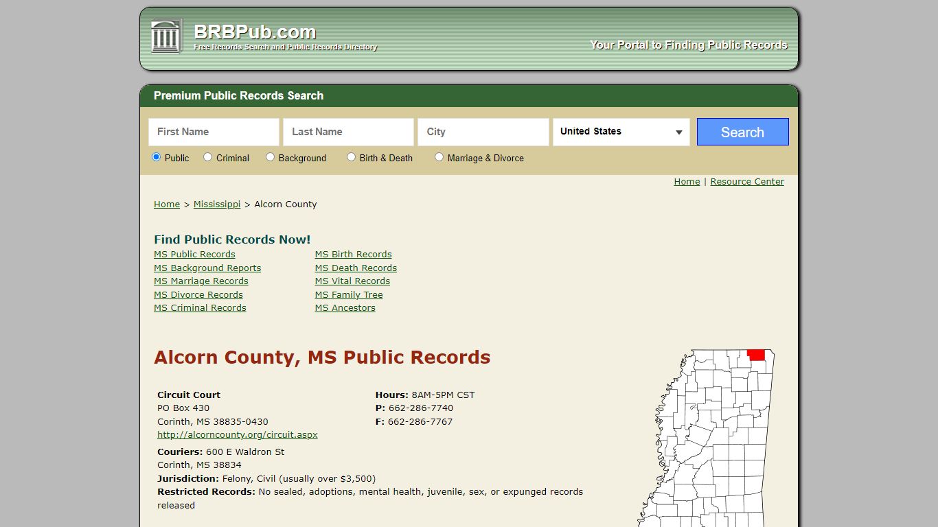 Alcorn County Public Records | Search Mississippi Government Databases
