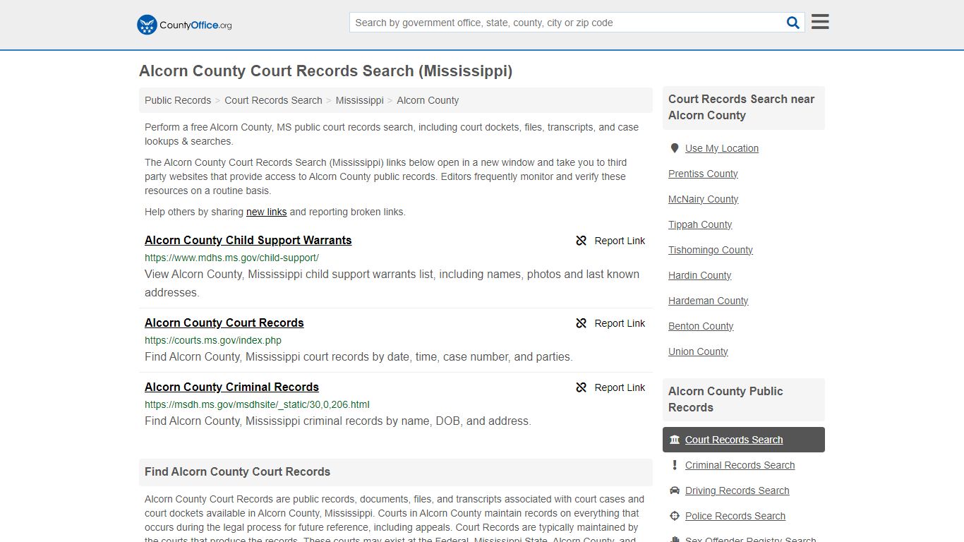 Alcorn County Court Records Search (Mississippi) - County Office